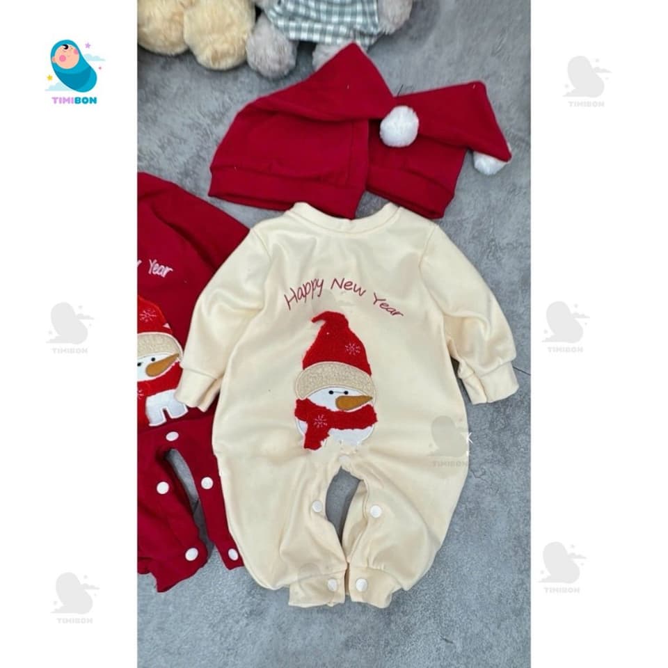 Set Body Noel Cho Bé TẶNG MŨ, Bodysuit Giáng Sinh Bé Trai Bé Gái Thêu Người Tuyết Chất Zíp Lông Dày Dặn Ấm Áp [BDD102] - ảnh 5