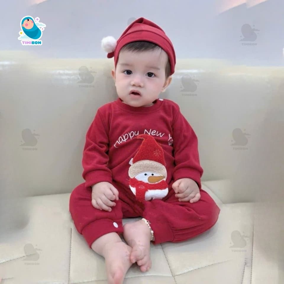 Set Body Noel Cho Bé TẶNG MŨ, Bodysuit Giáng Sinh Bé Trai Bé Gái Thêu Người Tuyết Chất Zíp Lông Dày Dặn Ấm Áp [BDD102] - ảnh 6