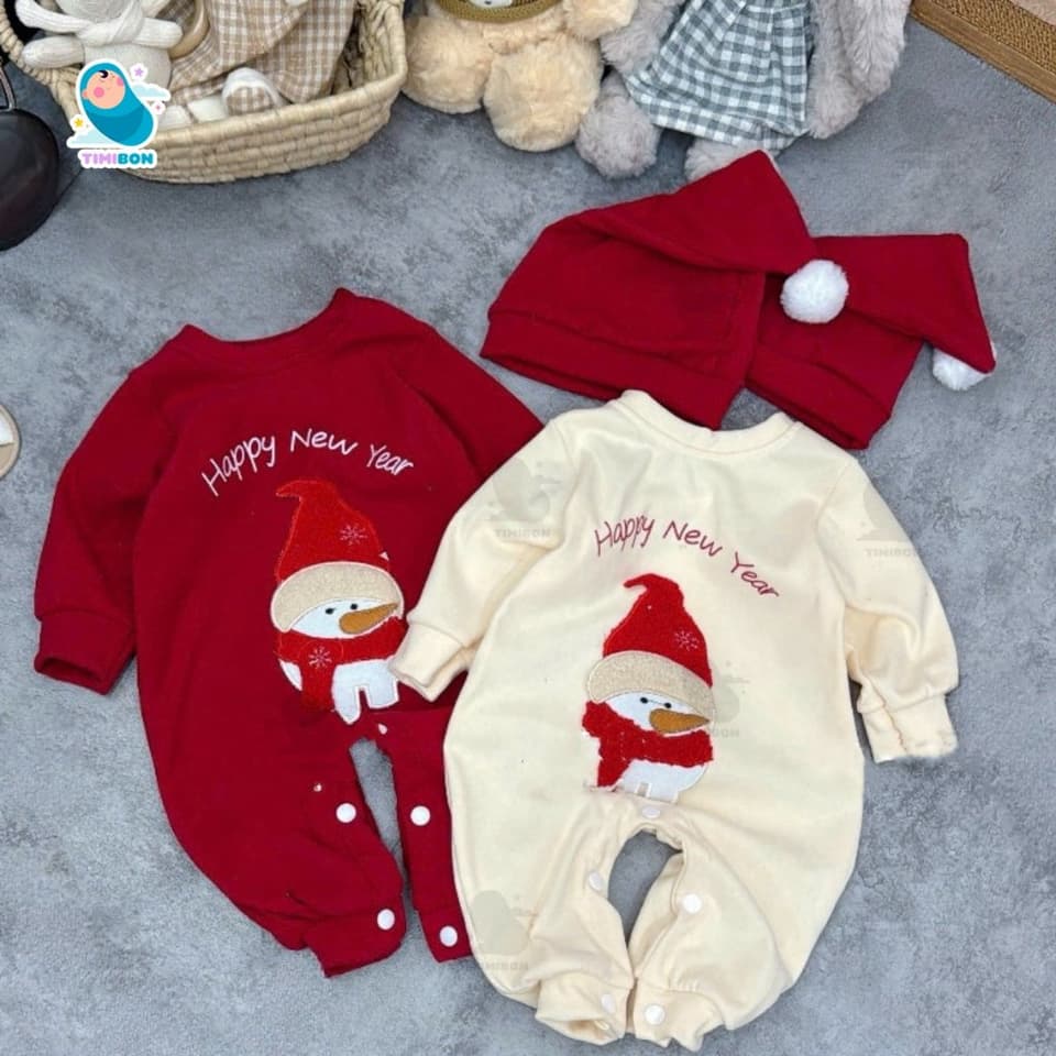 Set Body Noel Cho Bé TẶNG MŨ, Bodysuit Giáng Sinh Bé Trai Bé Gái Thêu Người Tuyết Chất Zíp Lông Dày Dặn Ấm Áp [BDD102] - ảnh 2