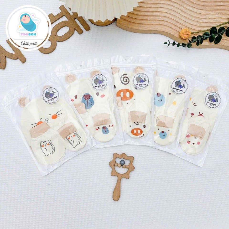 Set 3 Món Sơ Sinh ( Mũ - Bao Tay - Bao Chân ) Kem Pha Cổ Nâu Chất Petit Siêu Mềm Cho Bé Yêu - ảnh 4