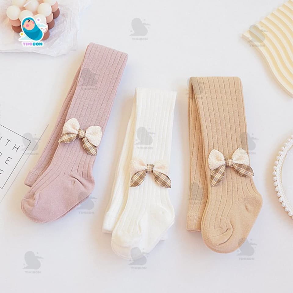 Quần tất cho bé gái, quần legging liền bàn đính nơ, chất len cotton dày dặn, không xù cho bé 6M - 4T [QT01] - ảnh 3