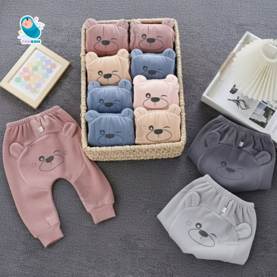 Quần Dài Thu Đông Bé Trai Gái, Quần Mông Thú Vải Zip Lông Ấm Áp Cho Bé Từ 7-13KG [QMT01] - ảnh 4