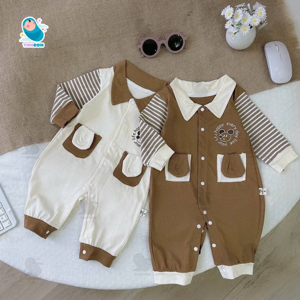 Body Dài Tay Cho Bé Trai Bé Gái Hình Chó Cún, Bodysuit Thu Đông Mềm Mịn, Đồ Sơ Sinh Liền Thân Timibon Kids [BDD94] - ảnh 3
