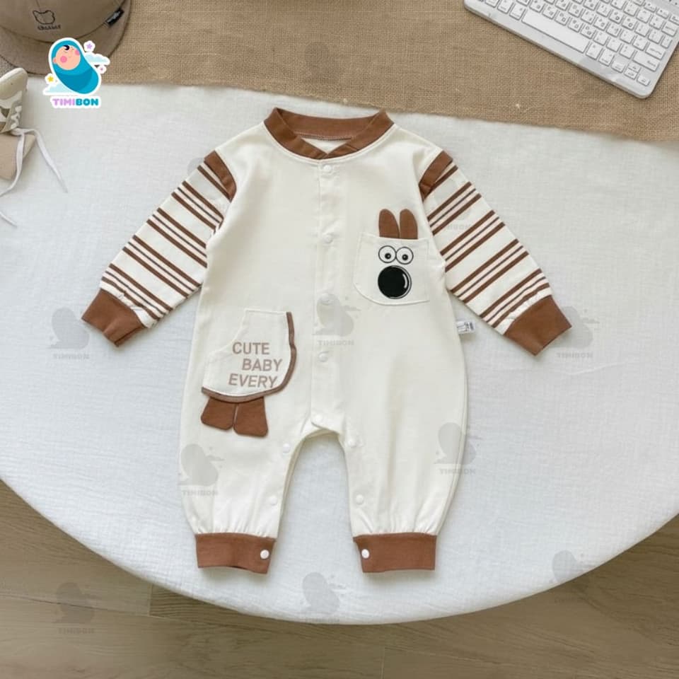 Body Dài Tay Cho Bé Trai Bé Gái Hình Chó Cún, Bodysuit Thu Đông Mềm Mịn, Đồ Sơ Sinh Liền Thân Timibon Kids [BDD94] - ảnh 5