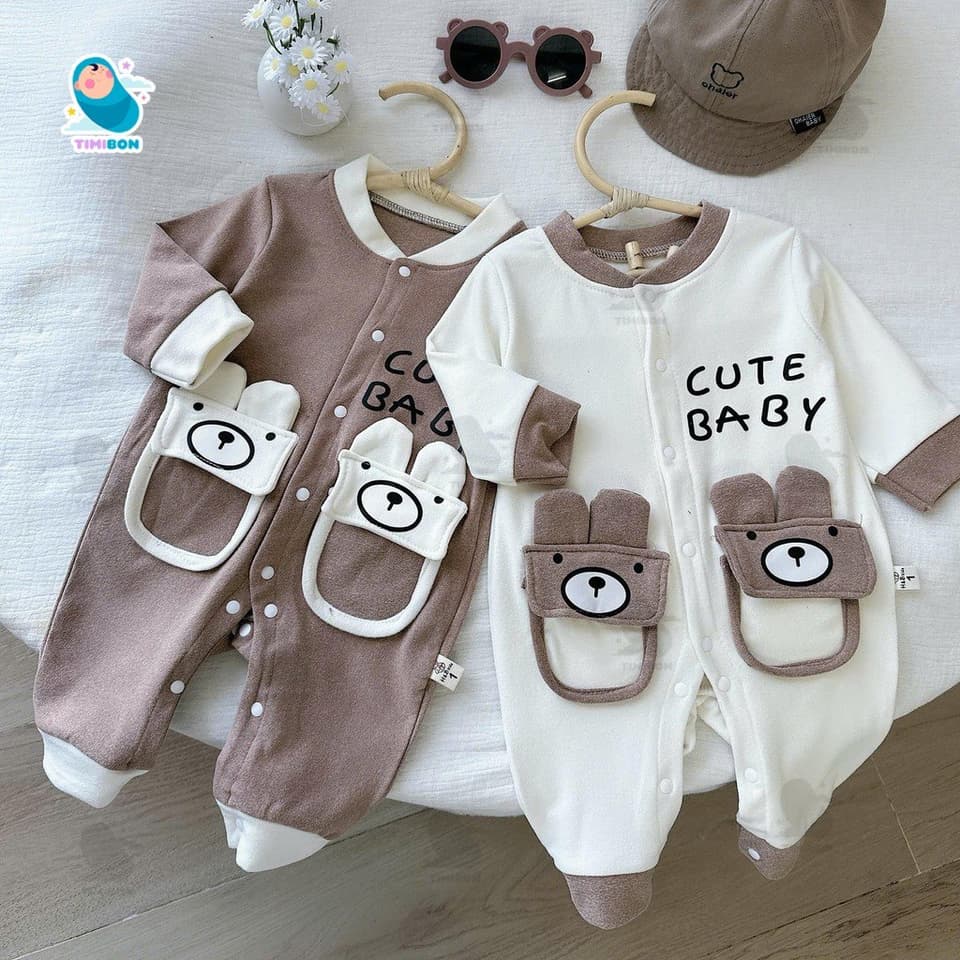 Body Nỉ Cho Bé Dài Tay Thu Đông, Bộ Body Liền Thân Chất Nỉ Mềm Ấm Áp Hình Gấu Dễ Thương Cho Bé [BDD107] - ảnh 6