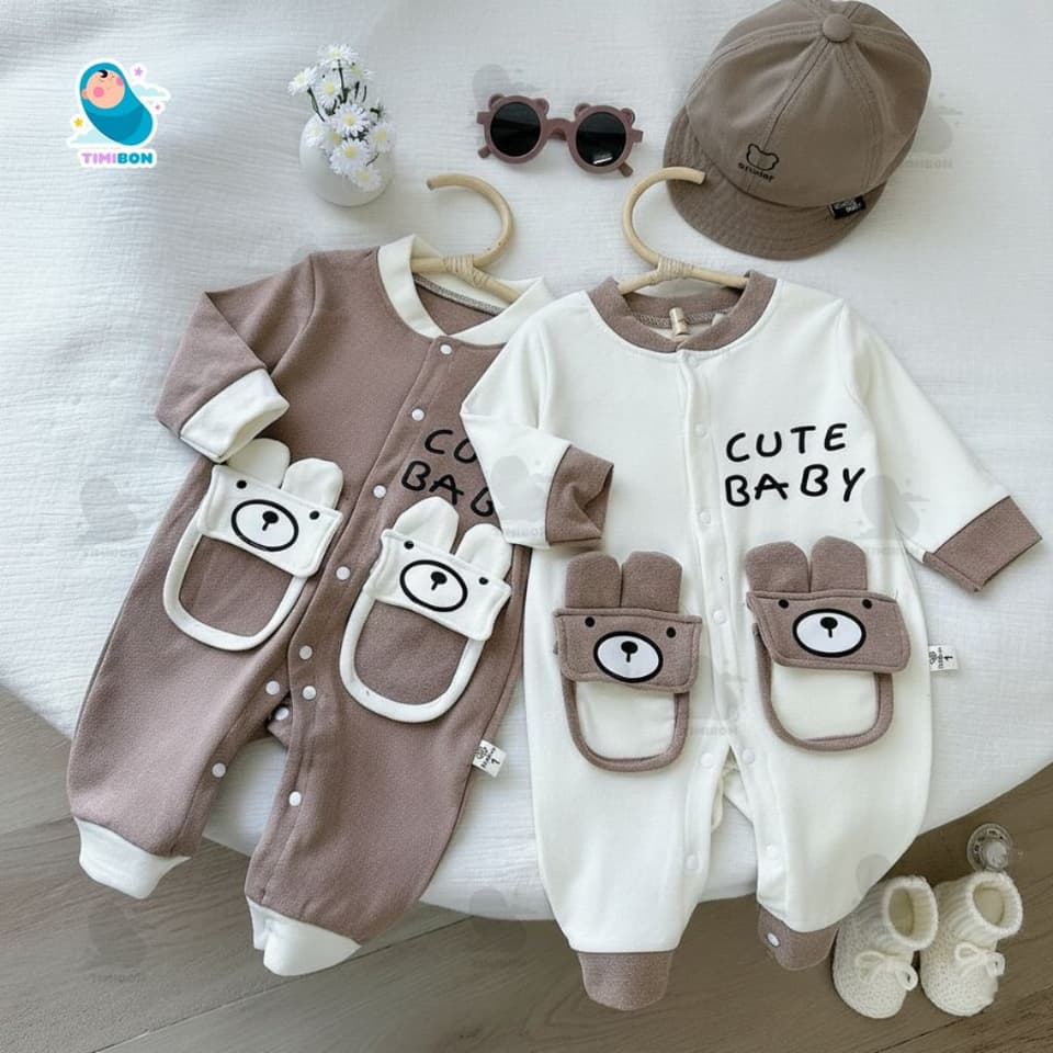 Body Nỉ Cho Bé Dài Tay Thu Đông, Bộ Body Liền Thân Chất Nỉ Mềm Ấm Áp Hình Gấu Dễ Thương Cho Bé [BDD107] - ảnh 4