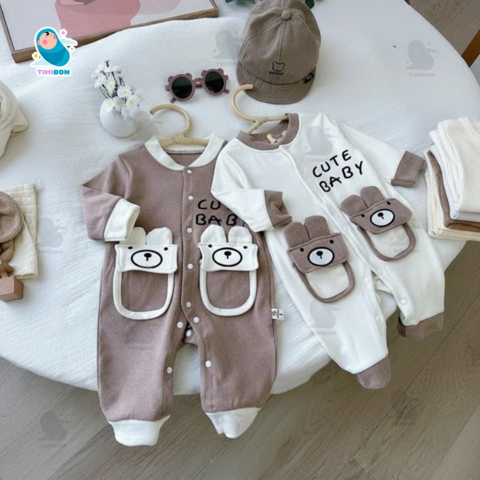 Body Nỉ Cho Bé Dài Tay Thu Đông, Bộ Body Liền Thân Chất Nỉ Mềm Ấm Áp Hình Gấu Dễ Thương Cho Bé [BDD107] - ảnh 8