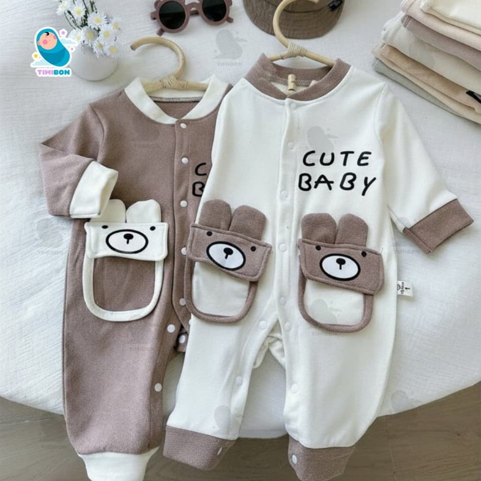 Body Nỉ Cho Bé Dài Tay Thu Đông, Bộ Body Liền Thân Chất Nỉ Mềm Ấm Áp Hình Gấu Dễ Thương Cho Bé [BDD107] - ảnh 7
