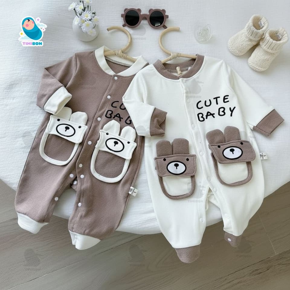 Body Nỉ Cho Bé Dài Tay Thu Đông, Bộ Body Liền Thân Chất Nỉ Mềm Ấm Áp Hình Gấu Dễ Thương Cho Bé [BDD107] - ảnh 5