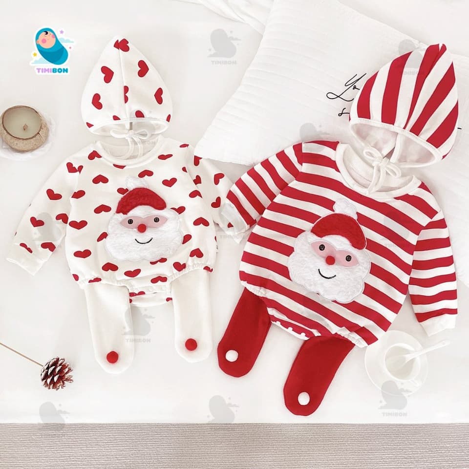 Body Noel Cho Bé Set 3 Chi Tiết Nỉ Bông, Đồ Giáng Sinh Sơ Sinh Bodysuit Kèm Mũ Quần Tất Hình Ông Già Noel [BDCHIP77]