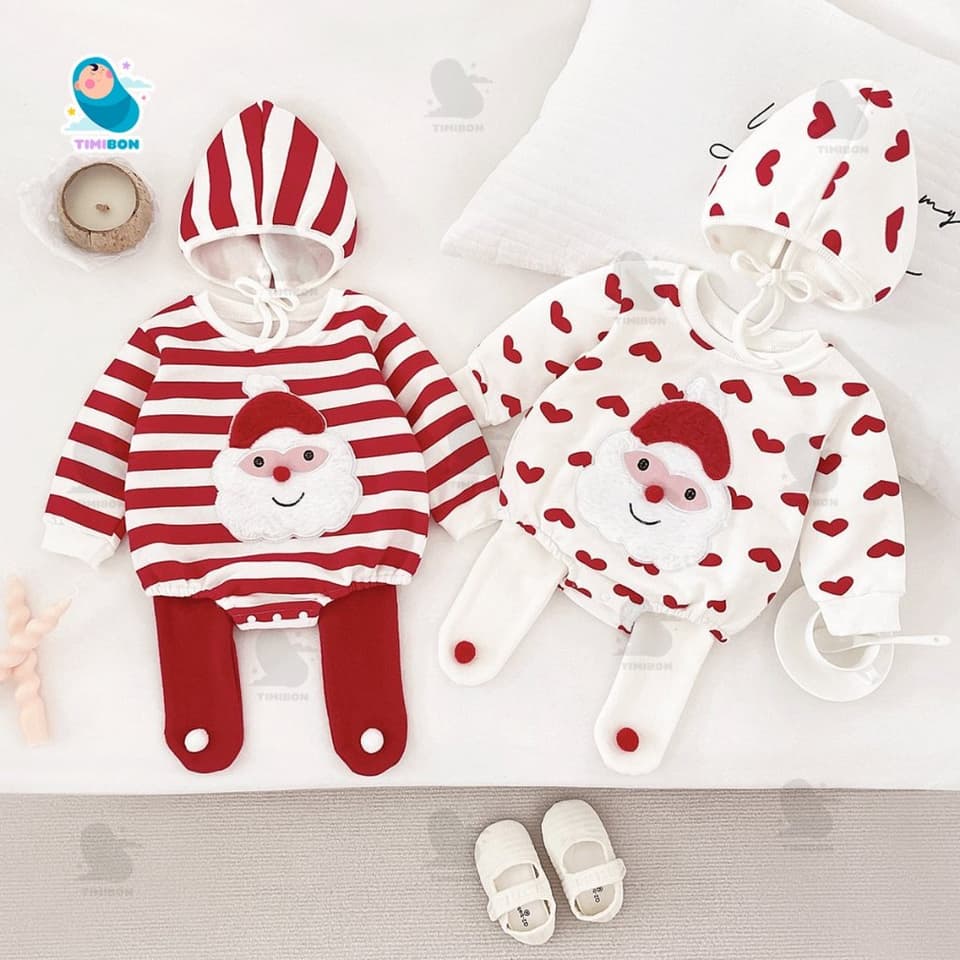 Body Noel Cho Bé Set 3 Chi Tiết Nỉ Bông, Đồ Giáng Sinh Sơ Sinh Bodysuit Kèm Mũ Quần Tất Hình Ông Già Noel [BDCHIP77] - ảnh 2