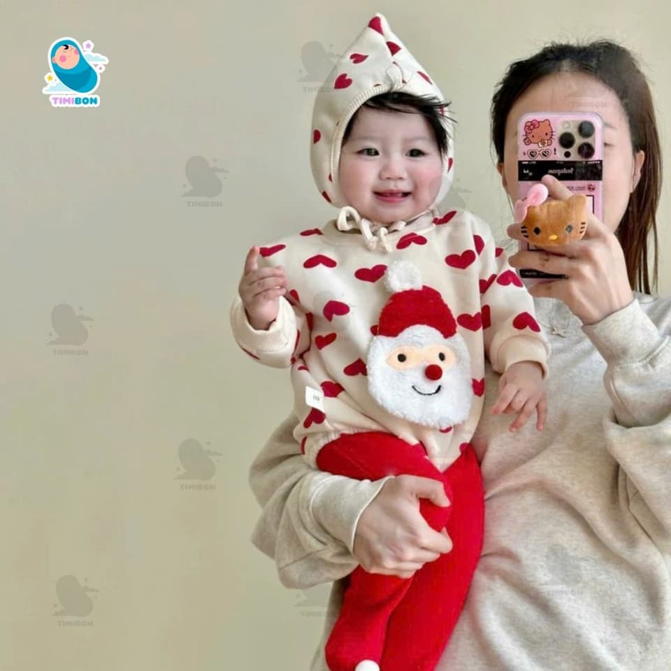 Body Noel Cho Bé Set 3 Chi Tiết Nỉ Bông, Đồ Giáng Sinh Sơ Sinh Bodysuit Kèm Mũ Quần Tất Hình Ông Già Noel [BDCHIP77] - ảnh 7