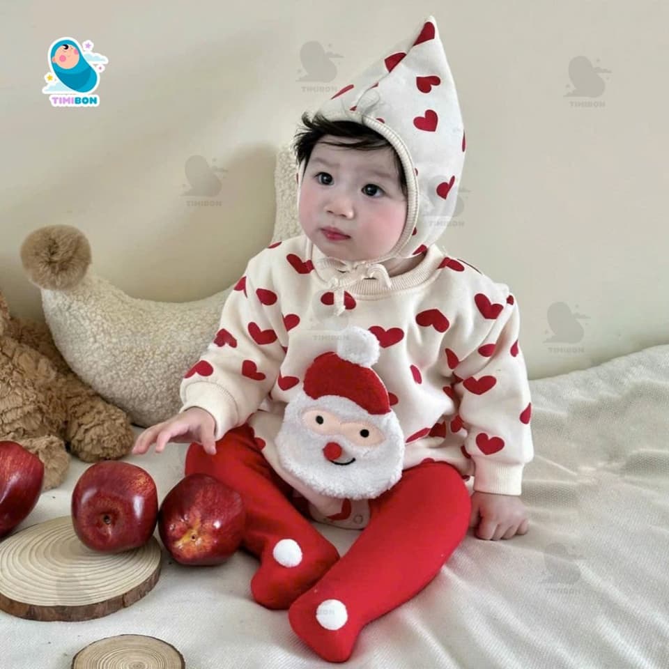 Body Noel Cho Bé Set 3 Chi Tiết Nỉ Bông, Đồ Giáng Sinh Sơ Sinh Bodysuit Kèm Mũ Quần Tất Hình Ông Già Noel [BDCHIP77] - ảnh 9