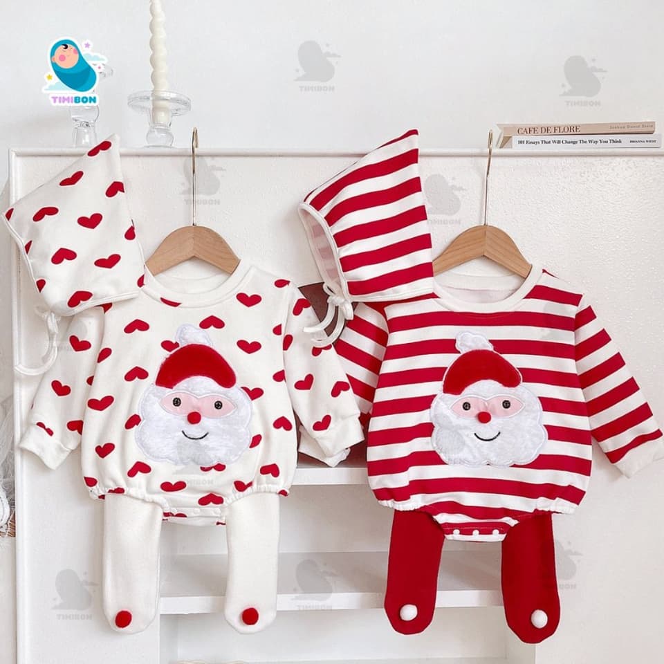 Body Noel Cho Bé Set 3 Chi Tiết Nỉ Bông, Đồ Giáng Sinh Sơ Sinh Bodysuit Kèm Mũ Quần Tất Hình Ông Già Noel [BDCHIP77] - ảnh 6