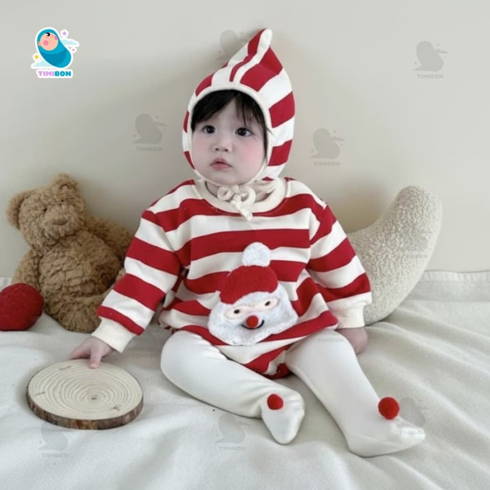 Body Noel Cho Bé Set 3 Chi Tiết Nỉ Bông, Đồ Giáng Sinh Sơ Sinh Bodysuit Kèm Mũ Quần Tất Hình Ông Già Noel [BDCHIP77] - ảnh 8