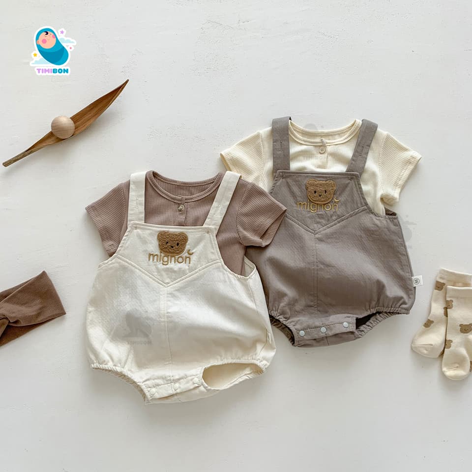 Set Áo Yếm Đũi Tăm Lạnh Hình Gấu Mignon Cho Bé Trai Gái Sơ Sinh Đến 12kg Mặc Hè Thoáng Khí - [BDCHIP29]