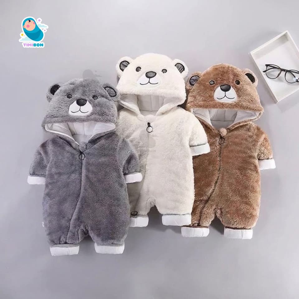 [ Hàng Loại 1 ] Body Ủ Gấu Nỉ Bông 3 Lớp Mũ Liền Cho Bé Trai Gái Sơ Sinh Hàng Quảng Châu Bodysuit Áo Liền Quần [BDD83]