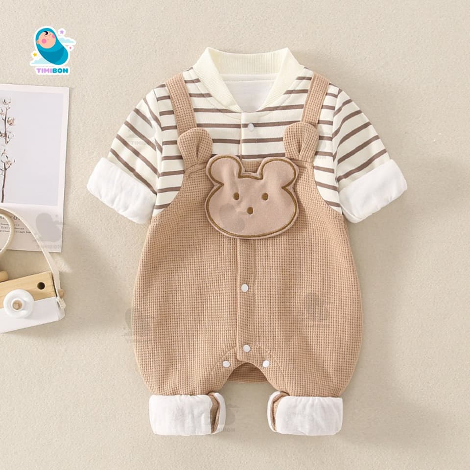 Bodysuit Dài Tay Cho Bé Trai Bé Gái, Body Yếm Thu Đông Len Tăm Hình Gấu Mẫu Quần Áo Trẻ Em Liền Thân [BDD73] - ảnh 5