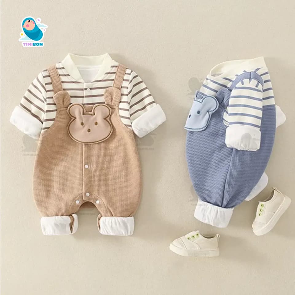 Bodysuit Dài Tay Cho Bé Trai Bé Gái, Body Yếm Thu Đông Len Tăm Hình Gấu Mẫu Quần Áo Trẻ Em Liền Thân [BDD73] - ảnh 6