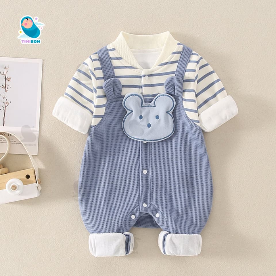 Bodysuit Dài Tay Cho Bé Trai Bé Gái, Body Yếm Thu Đông Len Tăm Hình Gấu Mẫu Quần Áo Trẻ Em Liền Thân [BDD73] - ảnh 8