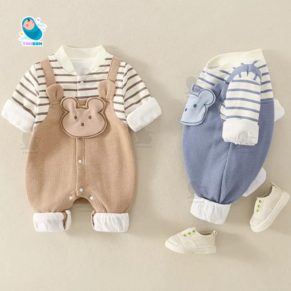 Bodysuit Dài Tay Cho Bé Trai Bé Gái, Body Yếm Thu Đông Len Tăm Hình Gấu Mẫu Quần Áo Trẻ Em Liền Thân [BDD73]