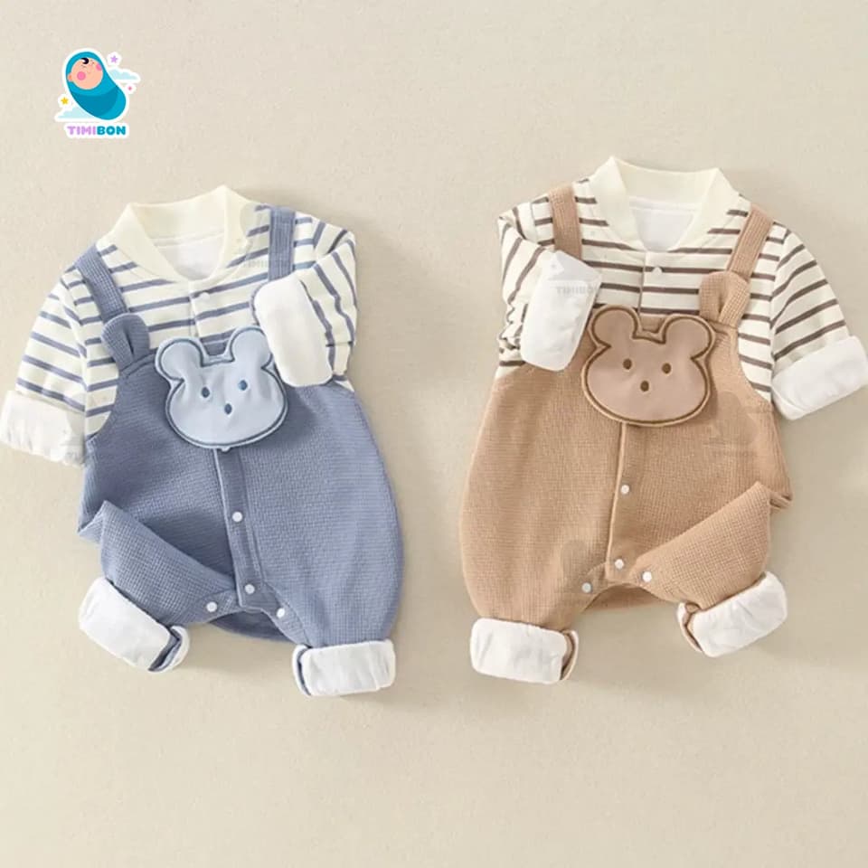 Bodysuit Dài Tay Cho Bé Trai Bé Gái, Body Yếm Thu Đông Len Tăm Hình Gấu Mẫu Quần Áo Trẻ Em Liền Thân [BDD73] - ảnh 4