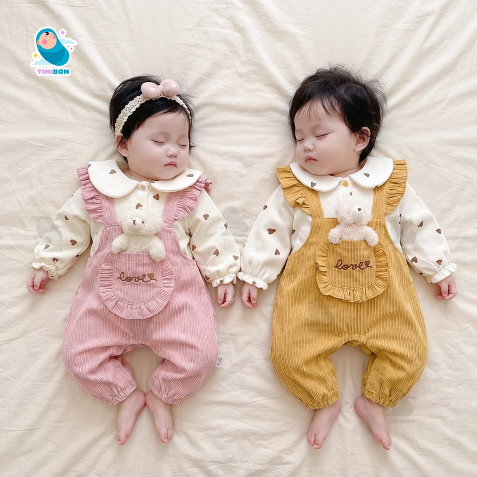 [ Tặng Kèm Gấu ] Bodysuit Cho Bé Gái Yếm Tiểu Thư Đầy Tháng Thôi Nôi Thun Gân Dễ Thương [BDD52]