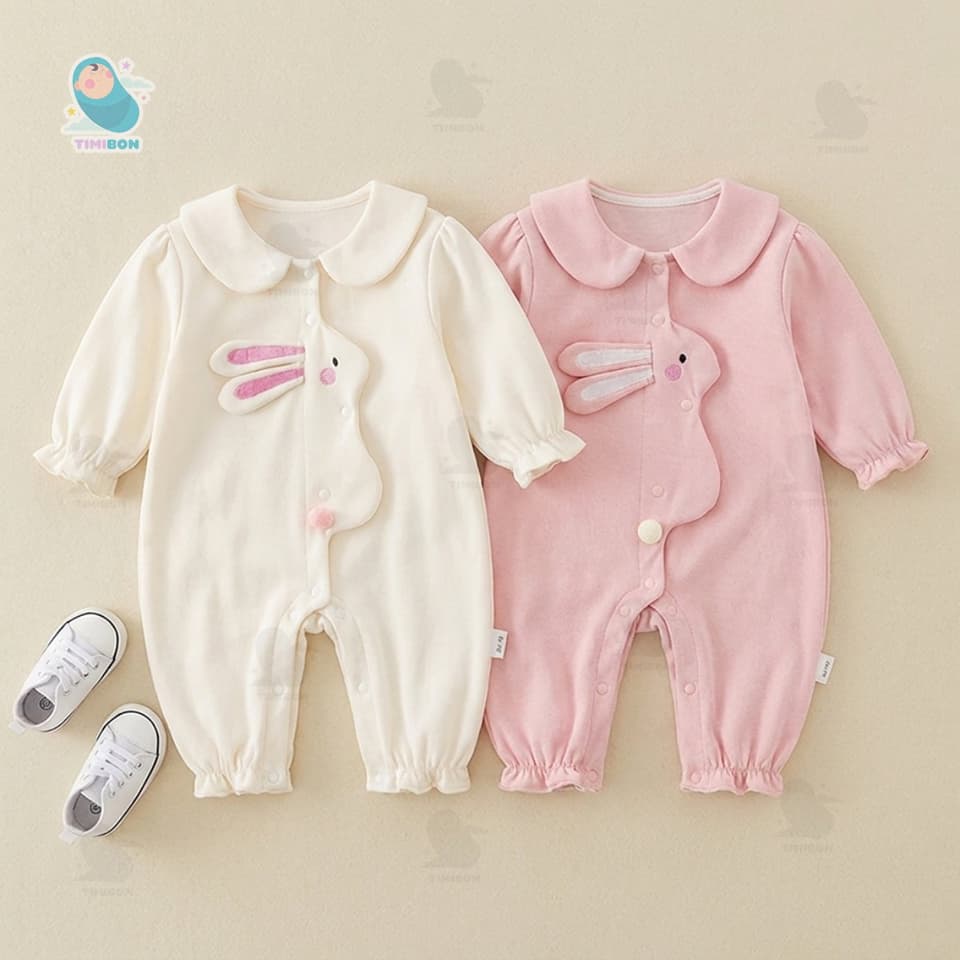 Quần Áo Trẻ Em Sơ Sinh Bộ Đồ Liền Thân Dài Tay Chất Cotton Bodysuit Hình Thỏ Cho Bé [BDD40]