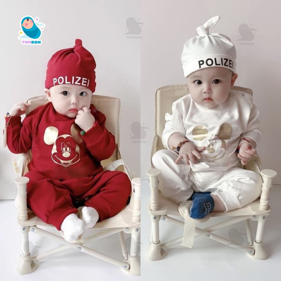 [ Tặng Kèm Mũ ] Quần Áo Trẻ Em Sơ Sinh Bộ Đồ Liền Thân Dài Tay Chất Cotton Bodysuit Mickey Kèm Mũ Cho Bé [BDD19]