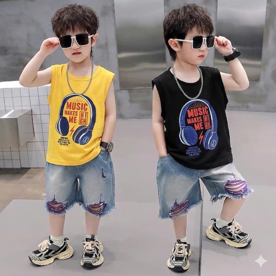 Áo sát nách cotton in hình tai nghe cho bé trai và bé gái 8-18kg DV062 - ảnh 2