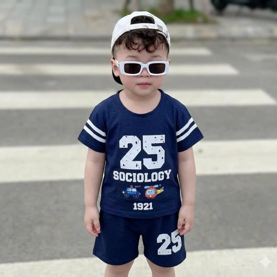 Bộ Đồ Cotton In Số 25 Thoáng Mát Cho Bé Trai Từ 8 Đến 18kg DV050 - ảnh 2