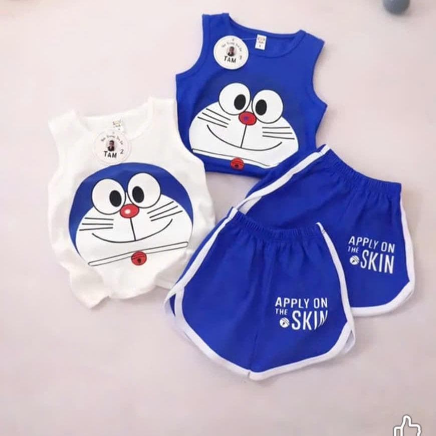 Bộ Đồ Trẻ Em In Hình Doremon Vải Cotton Cho Bé Trai Và Bé Gái Từ 8-18kg DV058 - ảnh 2