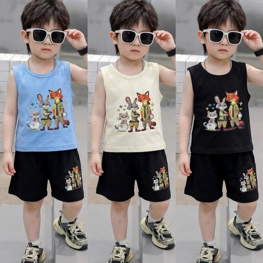 Bộ sát nách, in hình chú cáo, chất vải cotton, dành cho bé trai từ 8-18 kg DV066