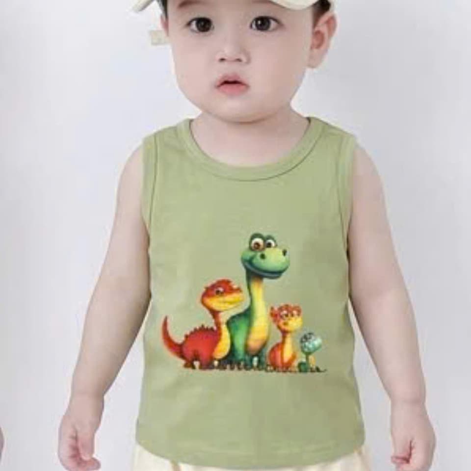 Áo ba lỗ cotton in hình khủng long cho bé trai và bé gái từ 8-18kg DV060 - ảnh 8