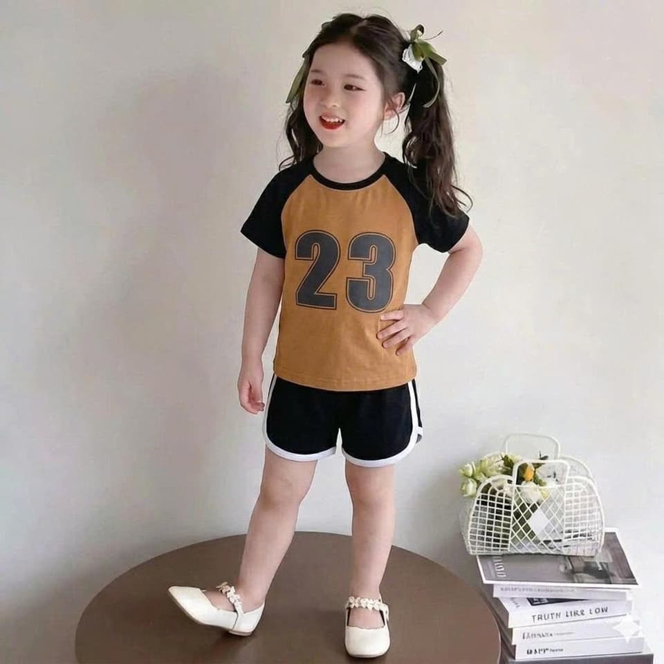 Bộ Đồ Cộc Tay Cổ Tròn Vải Cotton Co Giãn Cho Bé Trai Bé Gái 8-18kg DV068 - ảnh 5