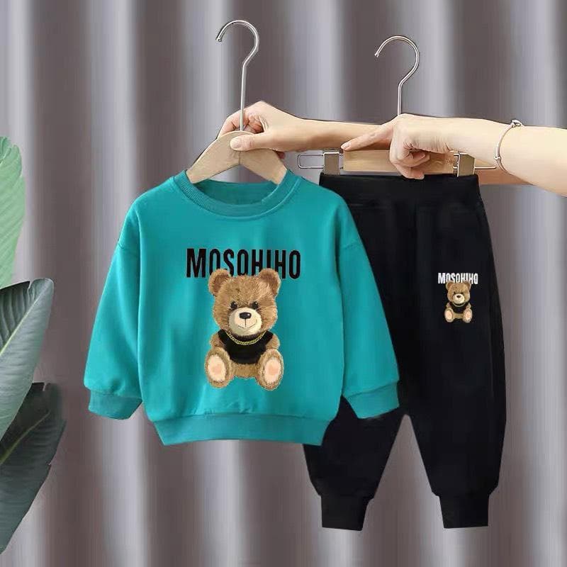 Bộ Đồ Trẻ Em In Hình Gấu MOSOHIHO Vải Da Cá Cho Bé Trai Và Bé Gái 15-42kg DV025