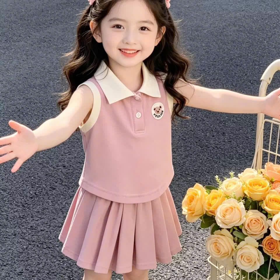 Váy Bé Gái Cổ Bẻ Vải Cotton Ép Gấu Cho Bé Từ 8 Đến 18kg DV071 - ảnh 2