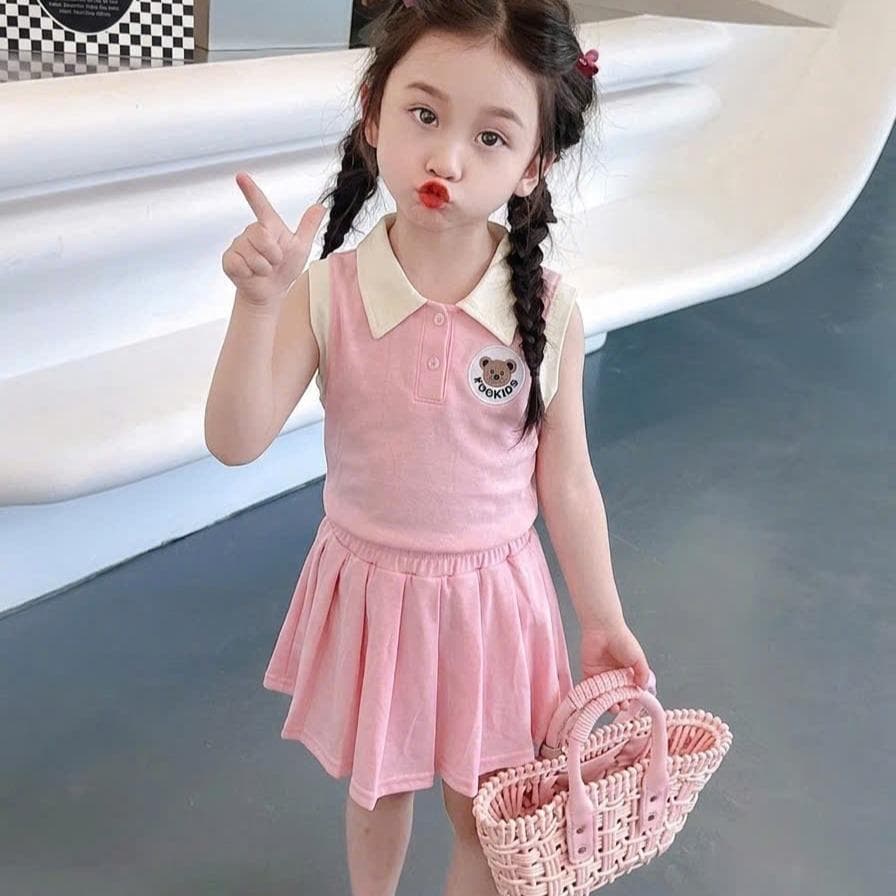 Váy Bé Gái Cổ Bẻ Vải Cotton Ép Gấu Cho Bé Từ 8 Đến 18kg DV071 - ảnh 7