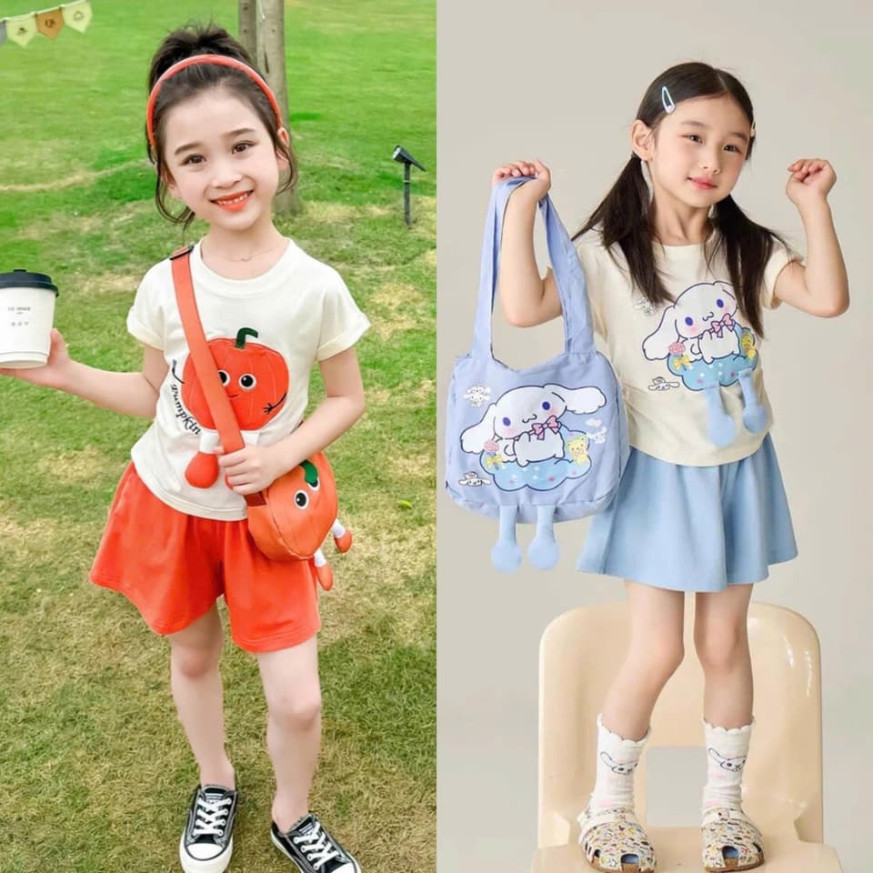 Bộ Đồ Bé Gái In Hình Quả Bí Vải Co Giãn 4 Chiều Cho Bé 10-30kg DV033