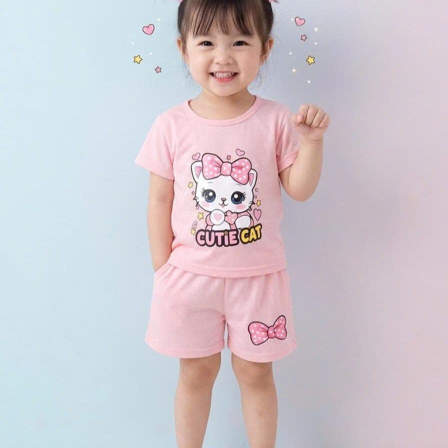 Bộ Đồ Con Mèo Cho Bé Gái Chất Cotton Co Giãn Thoải Mái Từ 8 Đến 18kg DV065 - ảnh 6