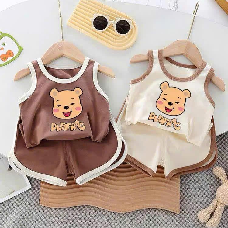 Bộ Ba Lỗ Cho Bé Trai Bé Gái 8-18kg Hình Gấu Vải Co Giãn 4 Chiều DV023