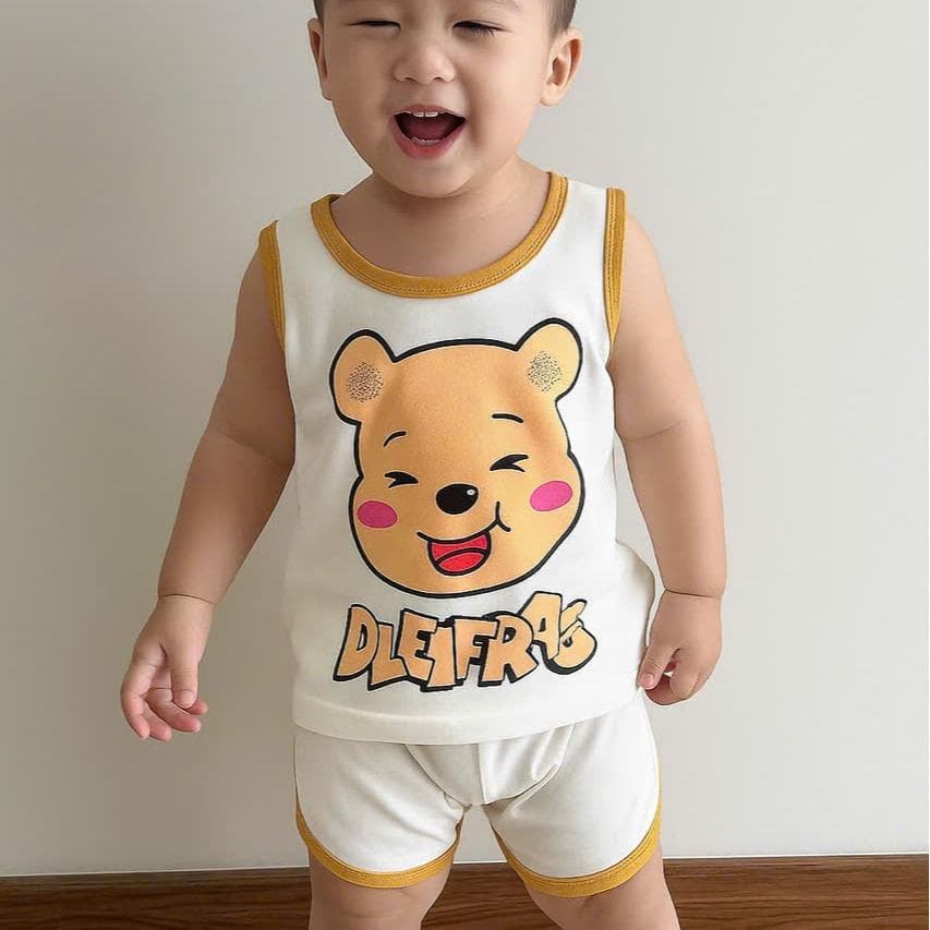 Bộ Ba Lỗ Cho Bé Trai Bé Gái 8-18kg Hình Gấu Vải Co Giãn 4 Chiều DV023 - ảnh 3