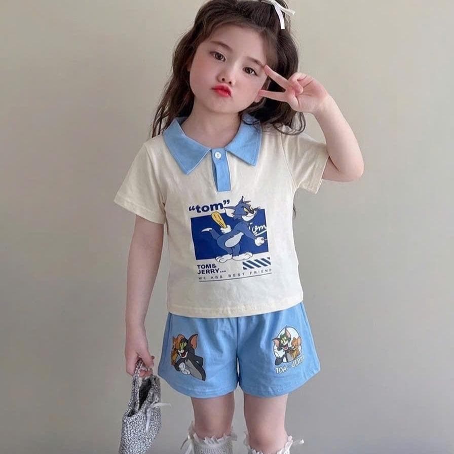 Bộ Đồ Cổ Bẻ In Hình Mèo Tom Vải Cotton Co Giãn Cho Bé Trai Bé Gái Từ 8 Đến 18kg DV072 - ảnh 5