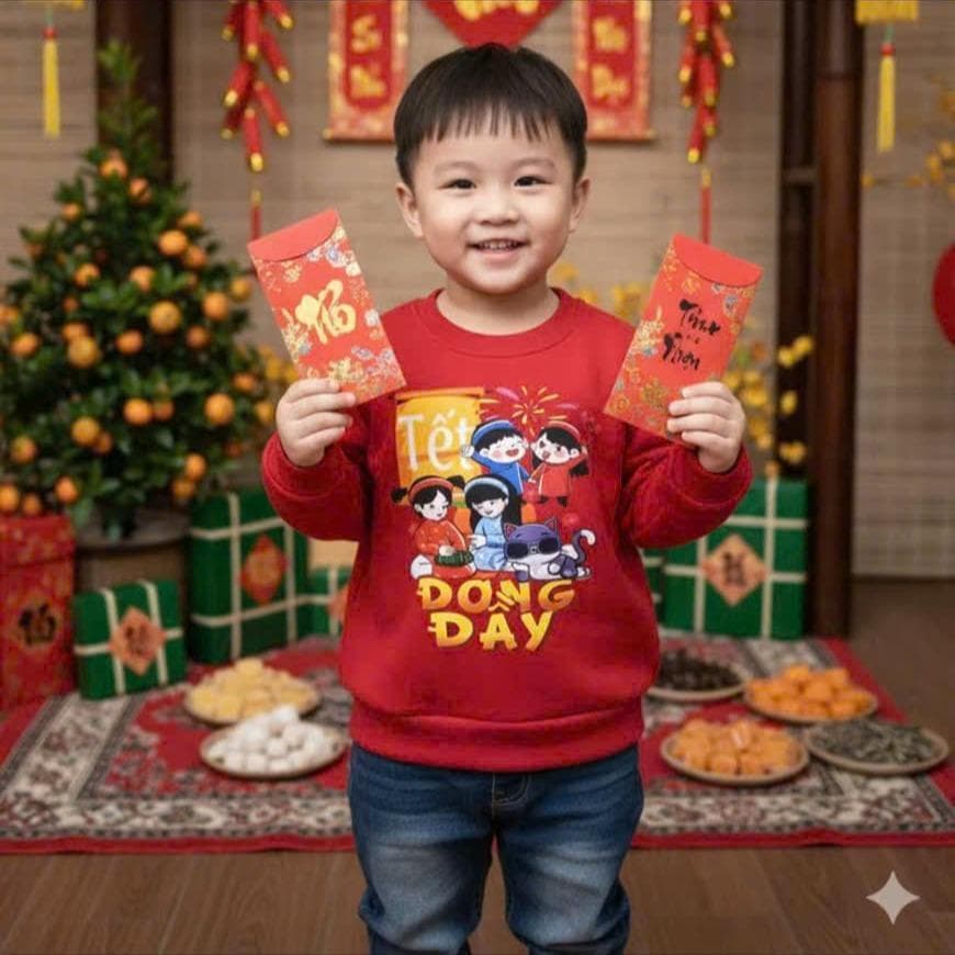 Áo Tết Cho Bé Vải Nỉ Ấm Áp Thời Trang Cho Bé Trai Và Bé Gái Từ 7 Đến 25kg DV024 - ảnh 5