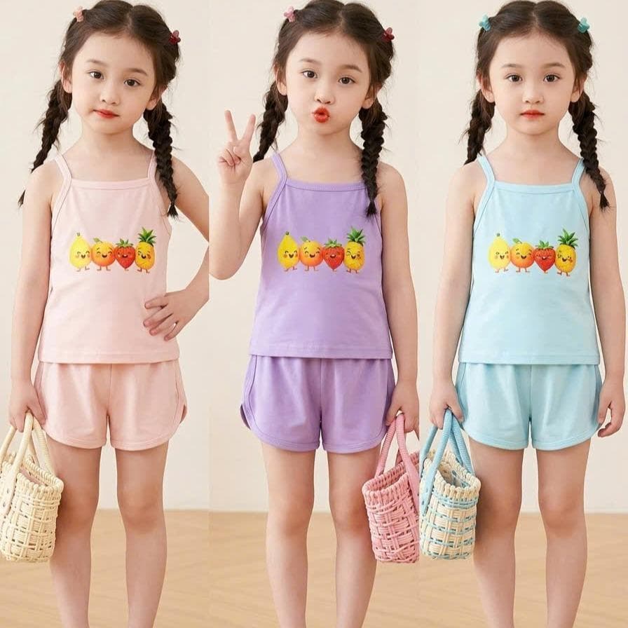 Bộ Hai Dây Cotton Họa Tiết Quả Dành Cho Bé Gái Từ 8 Đến 18kg DV064