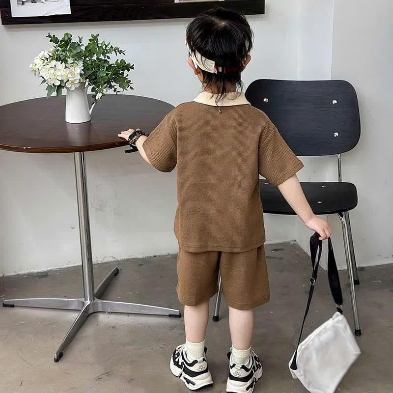 Bộ cộc tay cổ bẻ thêu chữ co giãn 4 chiều cho bé trai từ 8-18kg DV018 - ảnh 3