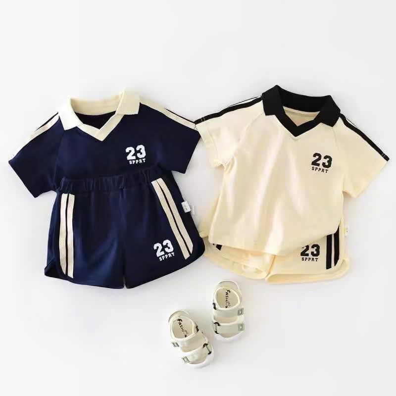 Bộ cộc tay hè cổ bẻ in số 23 cho bé trai 7-17kg vải co giãn 4 chiều DV001 - ảnh 2