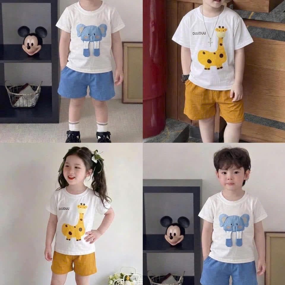 Bộ Quần Áo Hươu Voi Cotton Co Giãn Cho Bé Trai Và Bé Gái Từ 8 Đến 18kg DV055