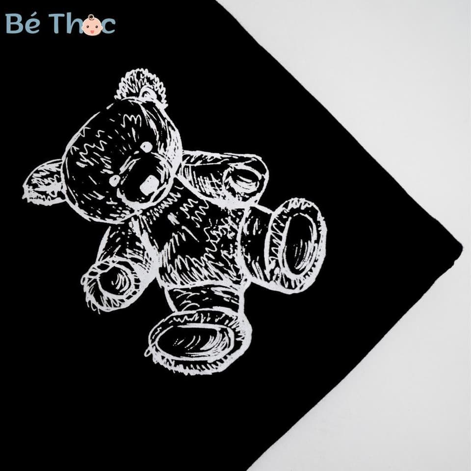 Bộ đồ ba lỗ mùa hè cho bé trai 10-30kg in hình gấu chất cotton tàu co giãn 4 chiều màu trắng đen DV012 - ảnh 7