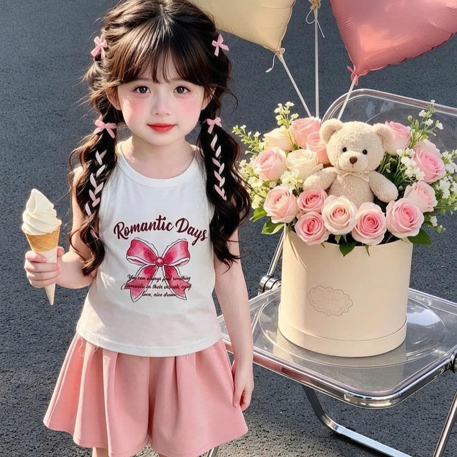 Áo ba lỗ cotton in hình nơ dễ thương cho bé gái 8-18kg DV061 - ảnh 3